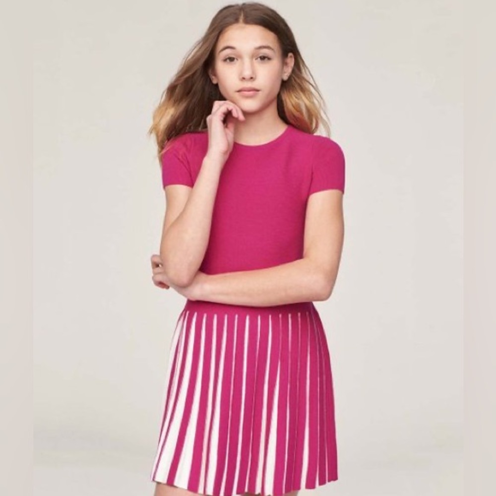 Milly Minis Raspberry & White Contrast-Pleat Fit & Flare Dress 14 WORN ONCE
